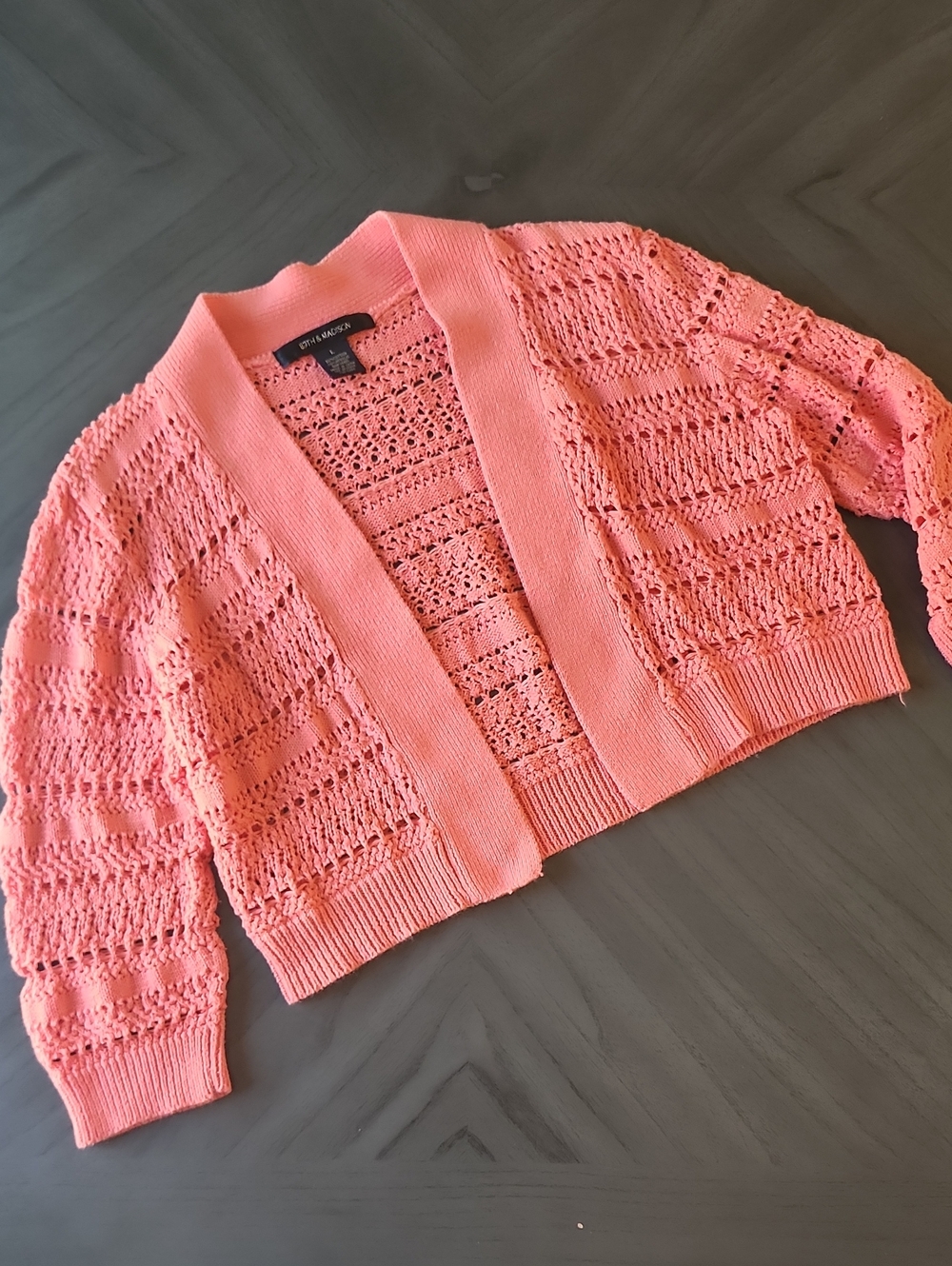 Coastal Coral Open-Knit Bolero Cropped Cardigan Sweater By 89th & Madison